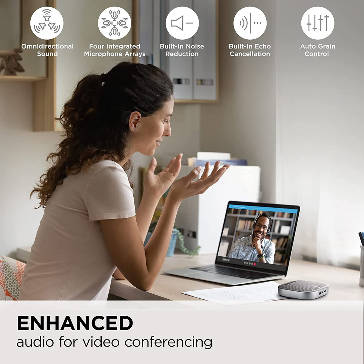 ViewSonic VB-AUD-201 Portable Wireless Conference Speakerphone with 360 Omnidirectional Sound Pickup, Reverse Charging, Bluetooth 5.0, Noise Cancellation for Home Office and Remote Meetings