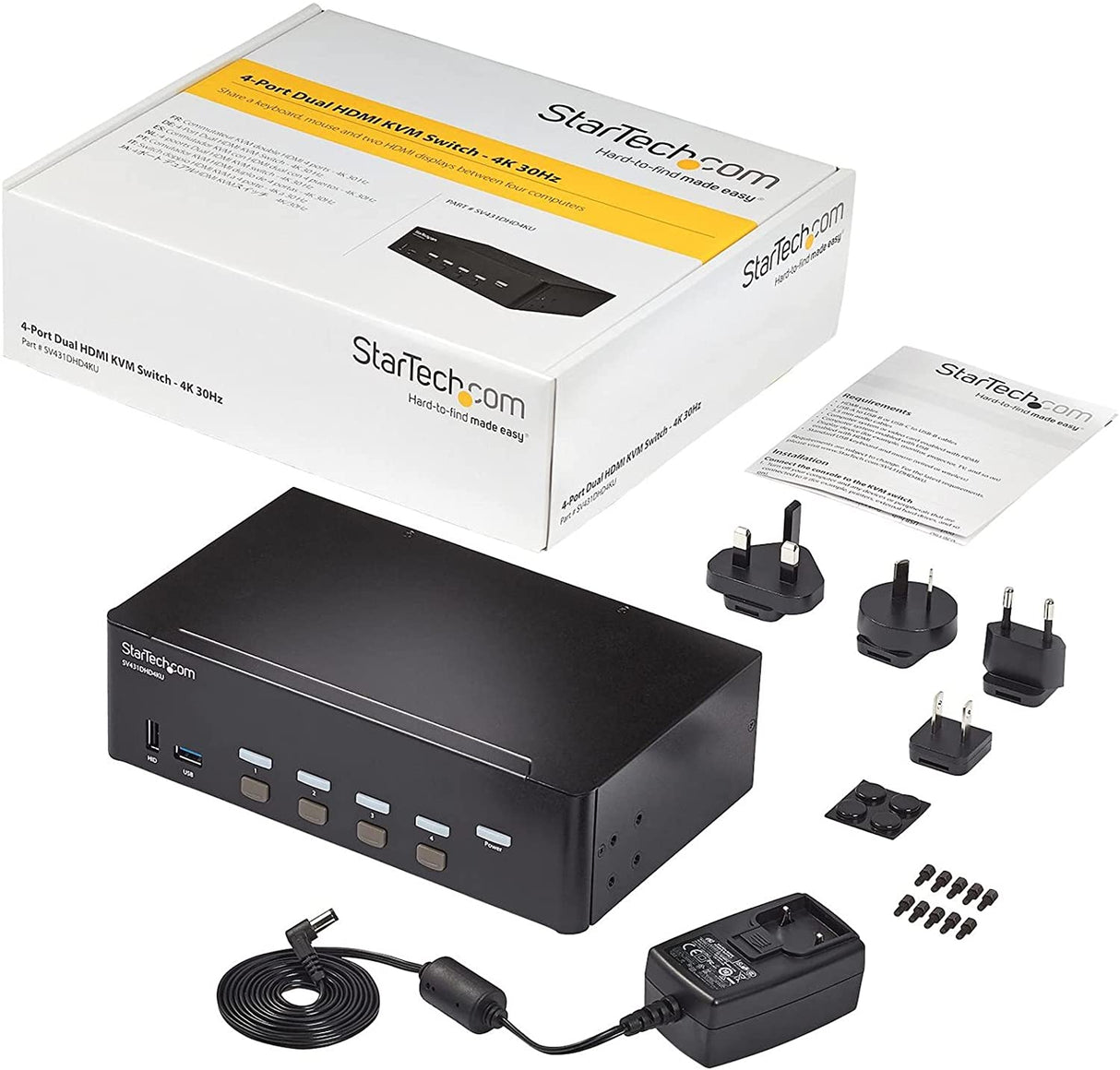 StarTech.com StarTech.com 4-Port Dual Monitor HDMI KVM Switch with Audio & USB 3.0 hub - 4K 30Hz - 4 PC Mac Computer KVM Switch Box for HDMI Display (SV431DHD4KU) 2.5"x5.1"x8.7" USB 3.0 | 4K30Hz