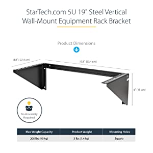 StarTech.com 5U Vertical Wall Mount Rack - 19in Low Profile Open Wall Mounting Bracket - Network/Server Room/Data/AV/IT/Patch Panel/Communication/Computer Equipment - w/ Cage Nuts/Screws (RK519WALLV) 5U Bracket