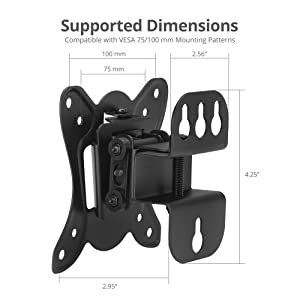 SIIG LCD TV/Monitor Wall Mount -10" to 27", Detachable VESA Plate, Fits Flat/Curved TV & Monitor, Tilt & Swivel, Load Bearing 55 lbs max, VESA 75x75 & 100x100, Steel CE-MT3C11-S1