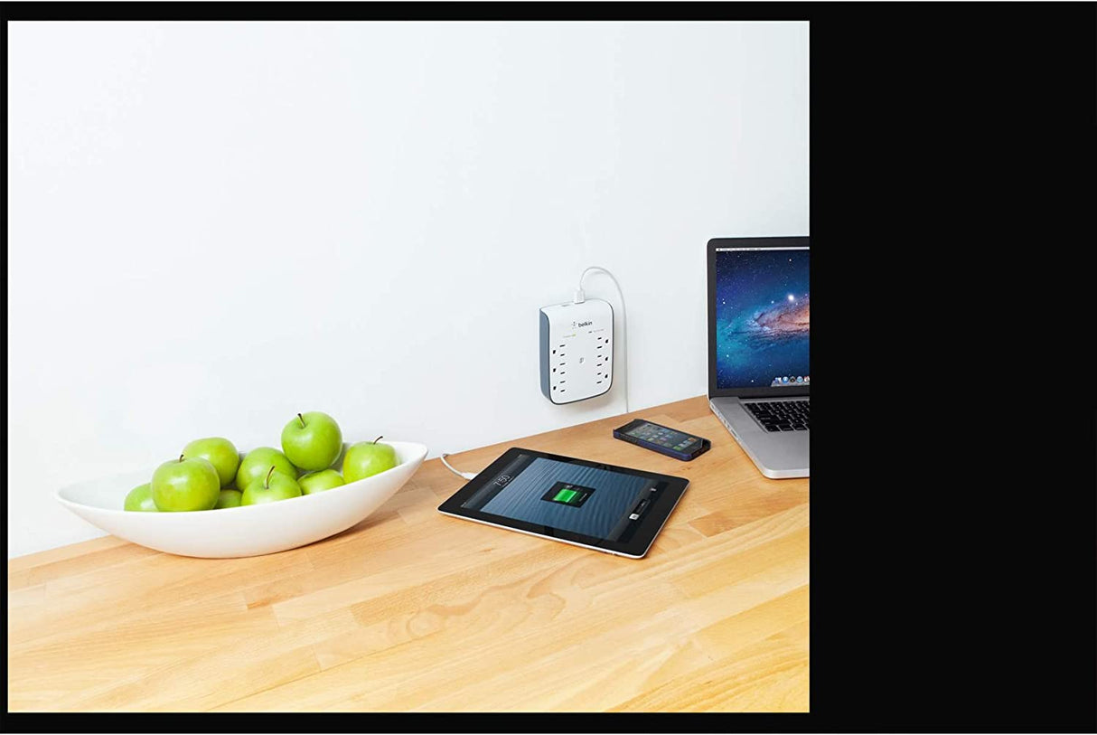 Belkin 6-Outlet USB Surge Protector, Wall Mount - Ideal for Mobile Devices, Personal Electronics, Small Appliances and More (900 Joules) Wall Mount 6-Outlet with USB Power Strip