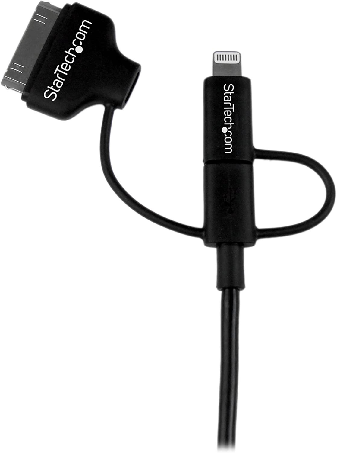 StarTech.com 1m 3 ft Black Apple 8-pin Lightning or 30-pin Dock Connector or Micro USB to USB Cable for iPhone iPod iPad - Charge & Sync (LTADUB1MB)