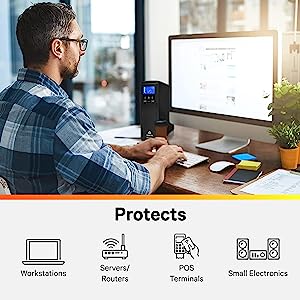 Vertiv Liebert PSA5 1000VA 600W line-interactive UPS with AVR technology and battery backup, 10 outlets and three-year, full unit replacement warranty (PSA5-1000MT120), Black 1000VA/600W