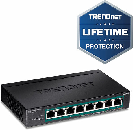 TRENDnet 8-Port Gigabit EdgeSmart PoE+ Switch, 8 x Gigabit PoE+ Ports, 64W PoE Power Budget, Managed PoE+ Switch, Wall Mountable, Desktop Ethernet Switch, Lifetime Protection, Black, TPE-TG82ES