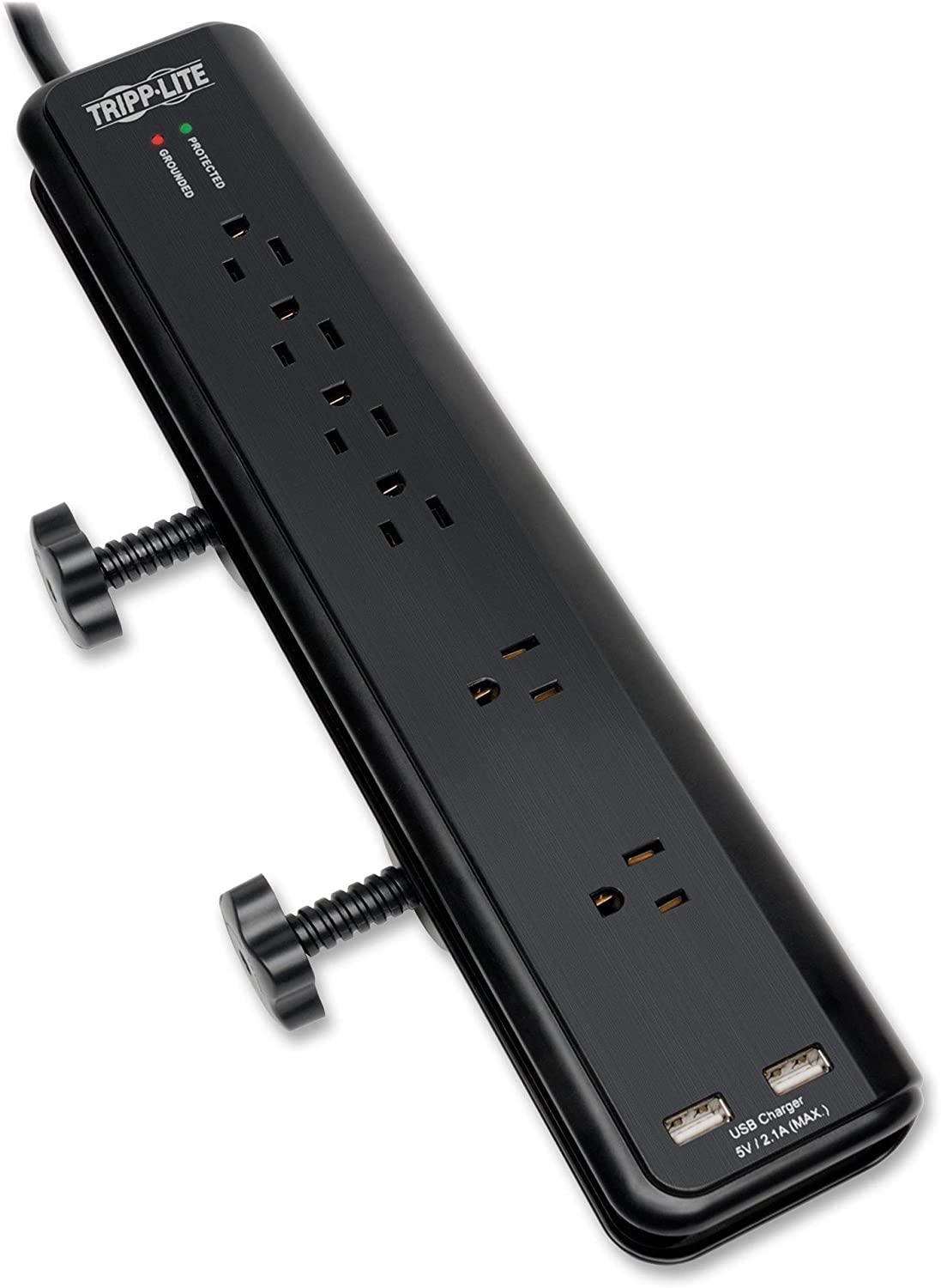 Tripp Lite Surge Protector Power Strip Desk Mount 120V USB 6 Outlet 6' Cord, Black, TLP606DMUSB