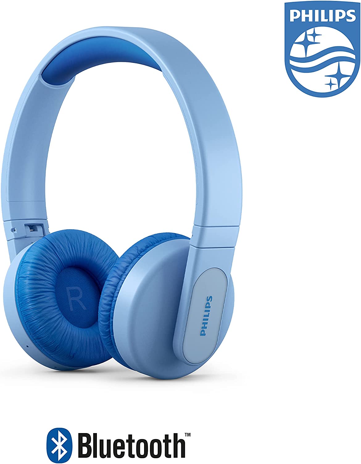 Philips K4206 Kids Wireless On-Ear Headphones, Bluetooth + Cable Connection, 85dB Limit for Safer Hearing, Built-in Mic, 28 Hours Play time, Parental Controls via Philips Headphones Blue Adjustable headband for kids Wireless with mic