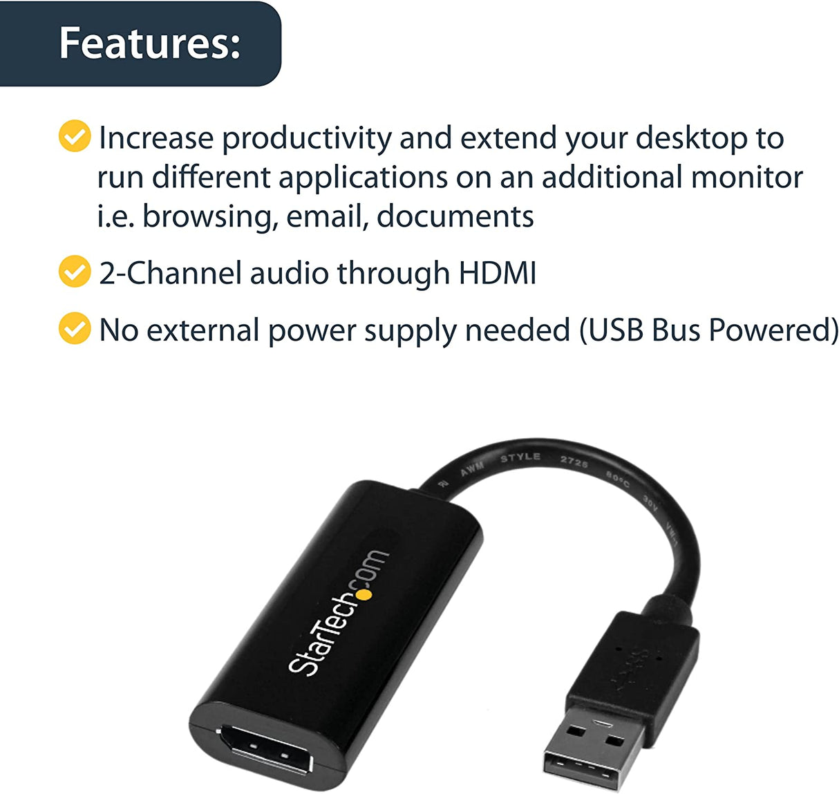 StarTech.com USB 3.0 to HDMI Adapter - 1080p (1920x1200) - Slim/Compact USB Type-A to HDMI Display Adapter Converter for Monitor - External Video & Graphics Card - Black - Windows Only (USB32HDES)