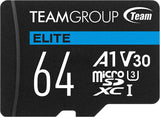 TEAMGROUP Elite A1 64GB Micro SDXC UHS-I U3 V30 A1 4K Read Speed up to 90MB/s High Speed Flash Memory Card with Adapter for Phone, Android Mobile Device, 4K Shooting, Switch TEAUSDX64GIV30A103 64GB Elite A1 U3 V30