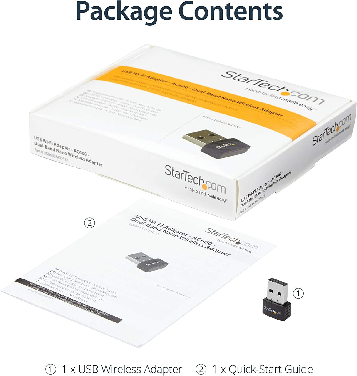 StarTech.com Wireless USB WiFi Adapter – Dual Band AC600 Wireless Dongle - 2.4GHz / 5GHz - 802.11ac Wi-Fi Laptop Adapter (USB433ACD1X1)