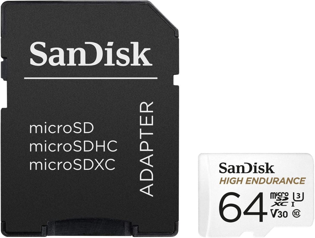 SanDisk 64GB High Endurance Video MicroSDXC Card with Adapter for Dash Cam and Home Monitoring Systems - C10, U3, V30, 4K UHD, Micro SD Card - SDSQQNR-064G-GN6IA 64 GB Card Only