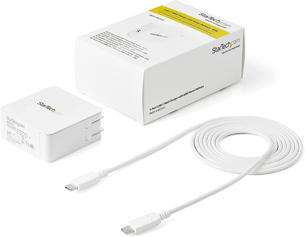 Startech 1 Port USB C Wall Charger - 60W Power Delivery - USB C Power Adapter for Laptop or Cell Phone (WCH1C)