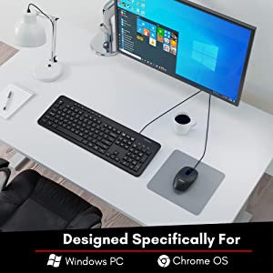 Macally USB Wired Keyboard and Mouse Combo - Plug and Play Ergonomic USB Keyboard Mouse Combo - Slim and Quiet Wired Mouse and Keyboard Combo, Corded Keyboard for Laptop, Office Desktop, PC Computer