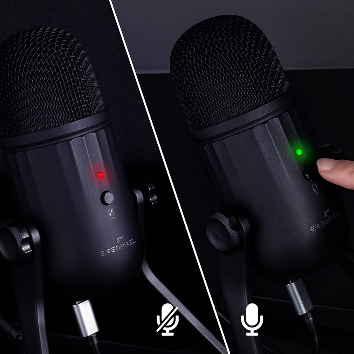 Ergopixel USB Microphone for PC, Mac, Gaming, Streaming, Podcasting, Studio with A Live Monitoring, Gain Controls, A Mute Button for Podcasting, Plug and Play – Blackout