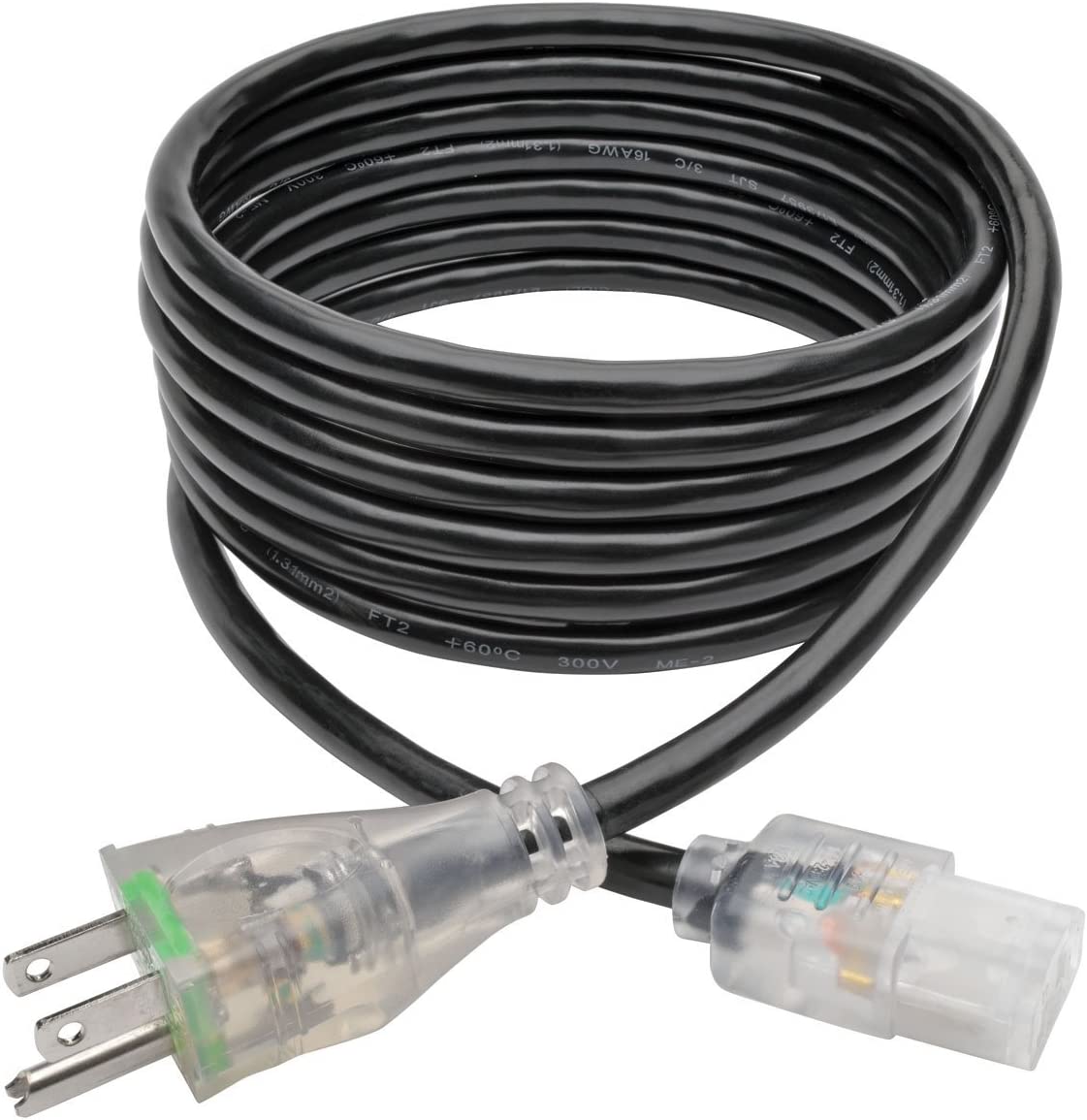 Tripp Lite Hospital Medical Power Cord, 13A, 16AWG, 5-15P to C13, Clear, 10' (P006-010-HG13CL), Black 10 ft. 13A Clear