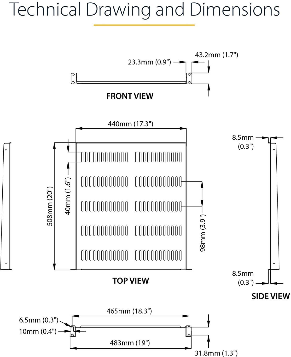 StarTech.com 1U Server Rack Shelf - Universal Vented Rack Mount Cantilever Tray for 19" Network Equipment Rack & Cabinet - Durable Design - Weight Capacity 55lb/25kg - 20" Deep (SHELF-1U-20-FIXED-V) 1U 20" Depth