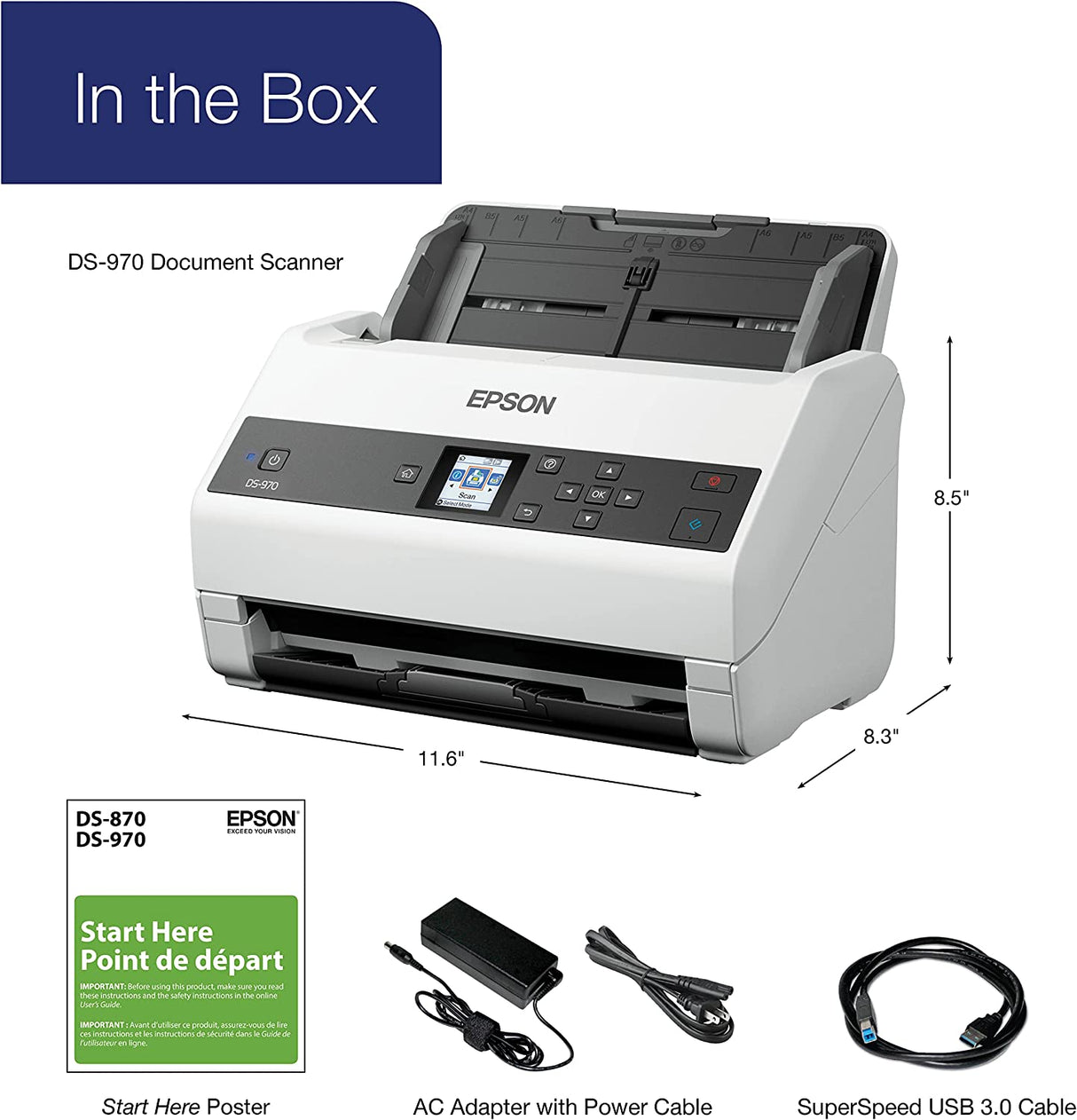 Epson Workforce DS-970 Sheetfed Scanner - 600 dpi Optical,White