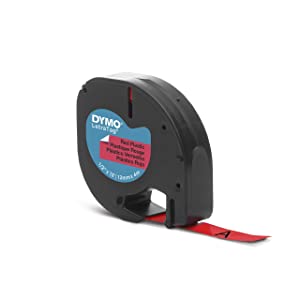 DYMO LetraTag Labeling Tape for LetraTag Label Makers, Black print on Red Plastic tape, 1/2'' W x 13' L, 1 roll (91333)