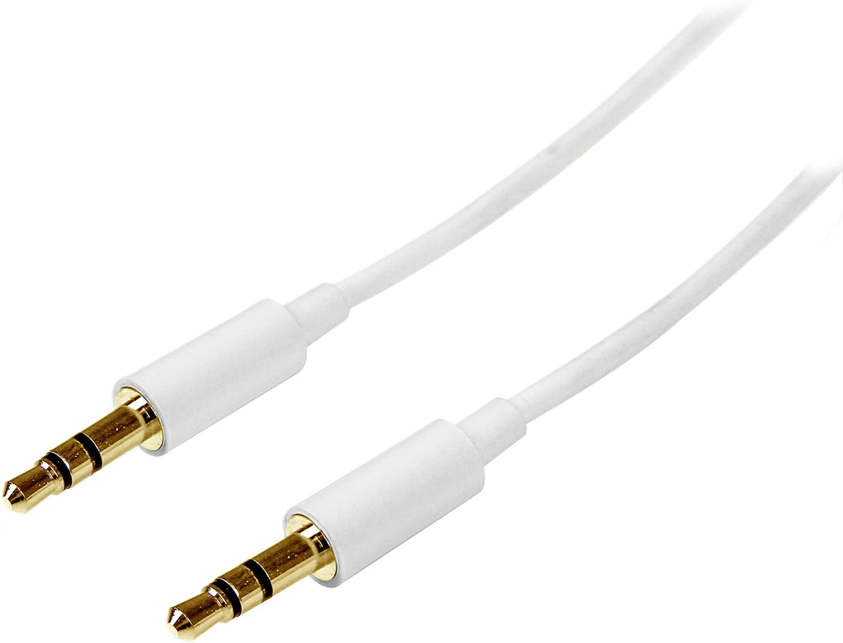 StarTech.com 3m White Slim 3.5mm Stereo Audio Cable - 3.5mm Audio Aux Stereo - Male to Male Headphone Cable - 2x 3.5mm Mini Jack (M) White (MU3MMMSWH), 10 ft 10 ft Straight Audio Cable