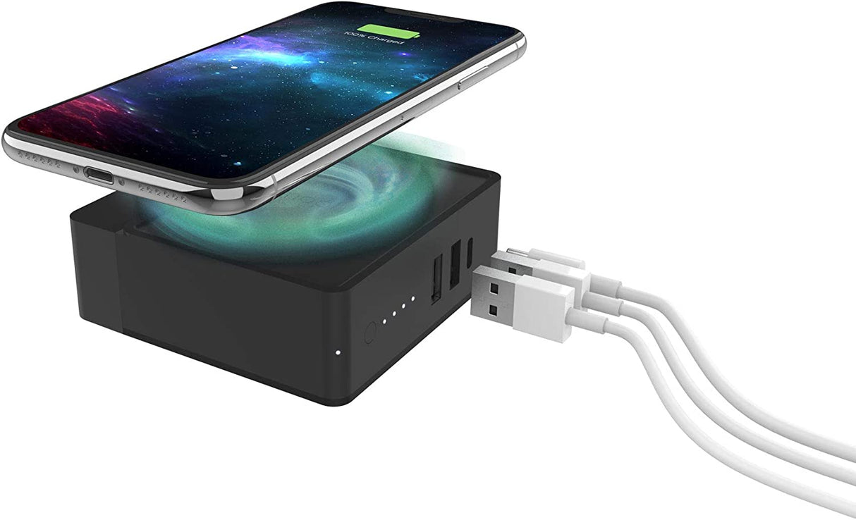 Mophie powerstation hub - Portable battery hub with foldable AC power prongs - Compatible with Qi-enabled devices, smartphones, tablets, and other USB devices - Black (401102474)