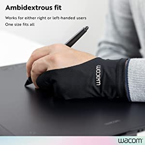 Wacom Drawing Glove, Two-Finger Artist Glove for Drawing Tablet Pen Display, 90% Recycled Material, eco-Friendly, one-Size (1 Pack)
