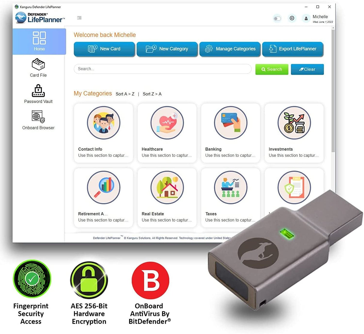 Kanguru solutions Kanguru Defender LifePlanner 16GB USB 3.2 (Gen 1) Flash Drive