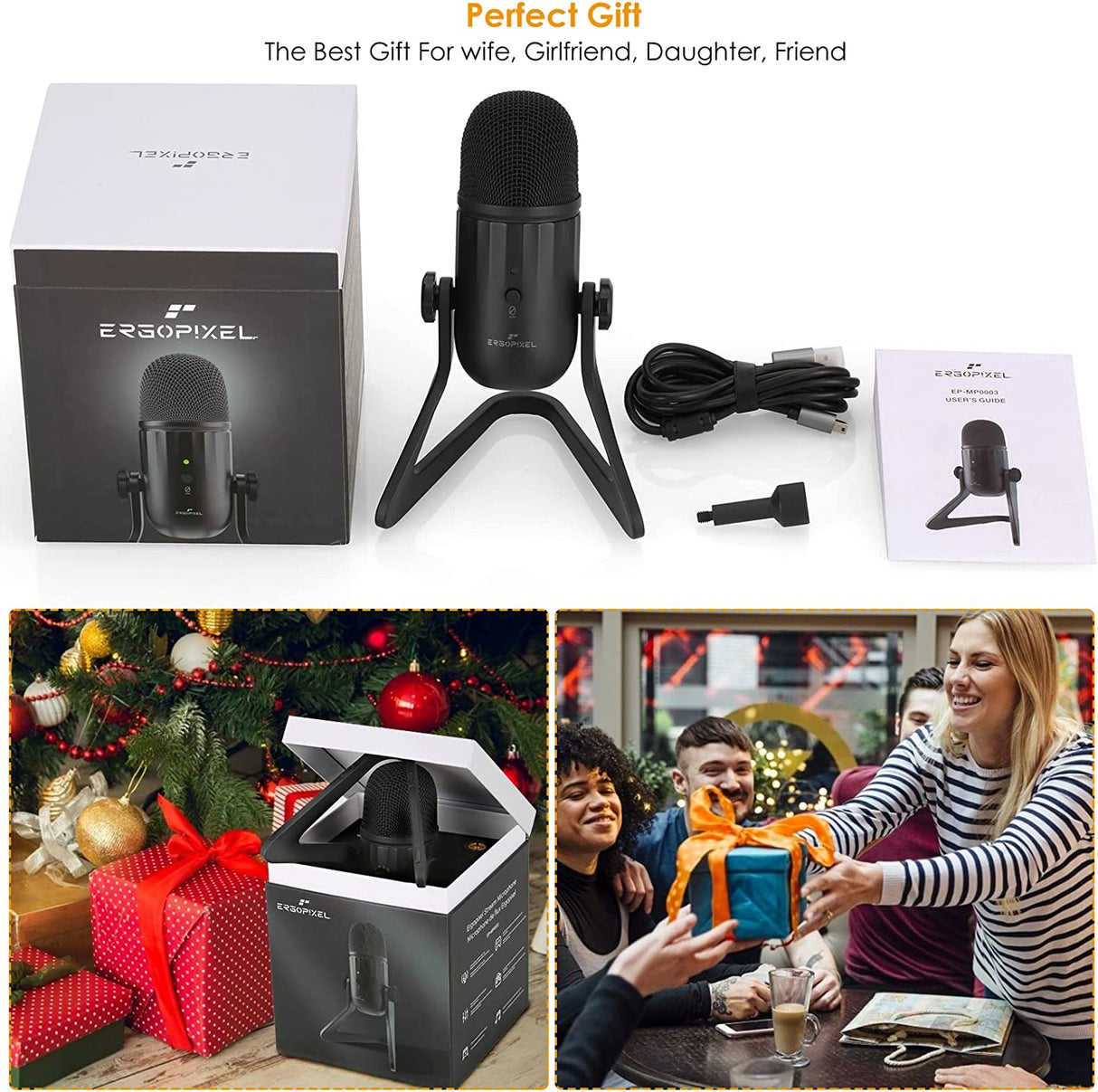 Ergopixel USB Microphone for PC, Mac, Gaming, Streaming, Podcasting, Studio with A Live Monitoring, Gain Controls, A Mute Button for Podcasting, Plug and Play – Blackout