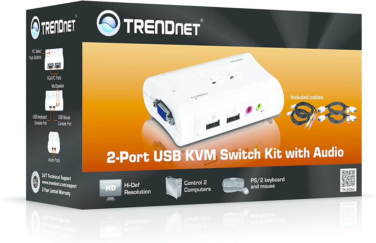 TRENDnet 2-Port USB KVM Switch Kit w/Audio