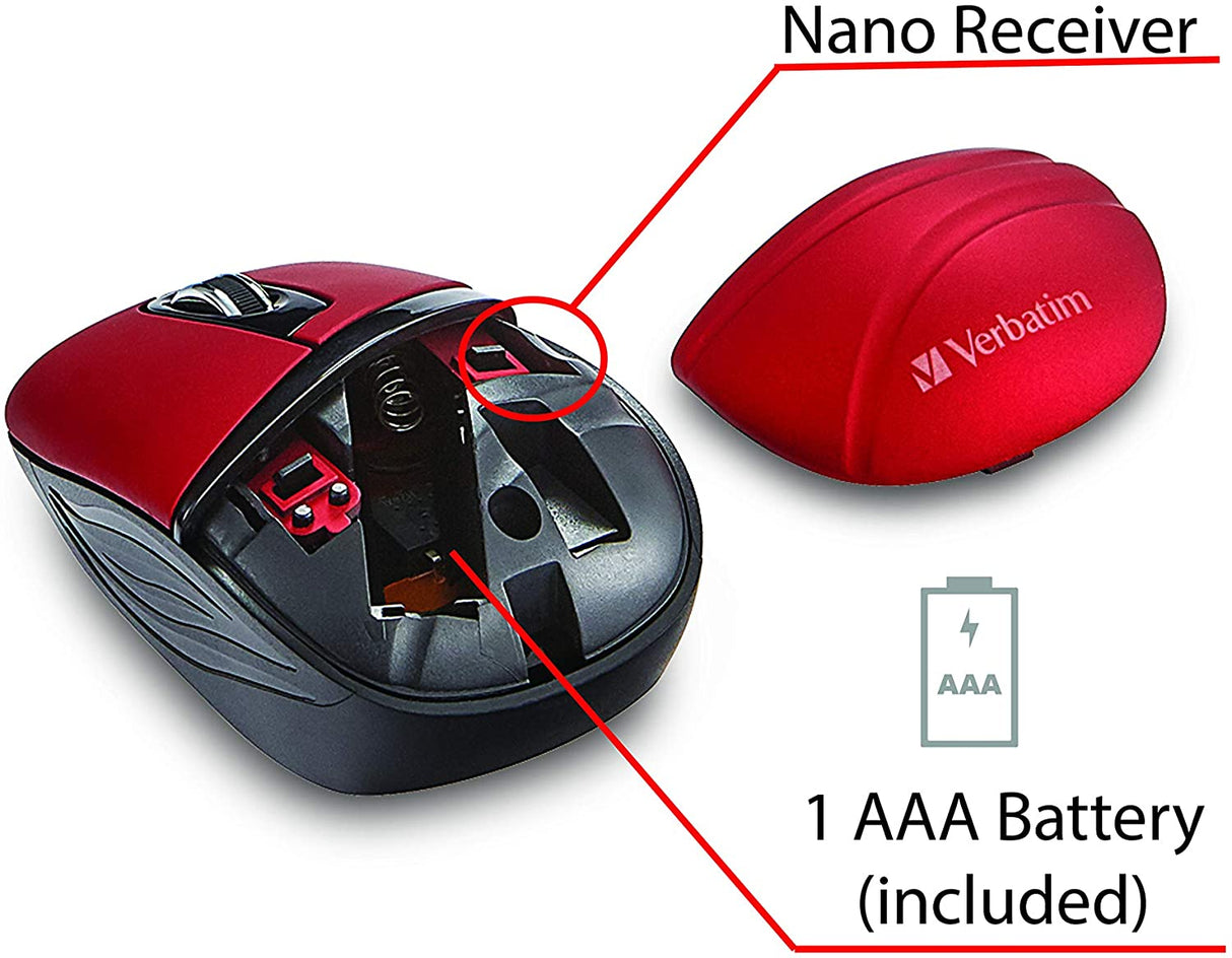 Verbatim Wireless Mini Travel Mouse, Commuter Series – Red