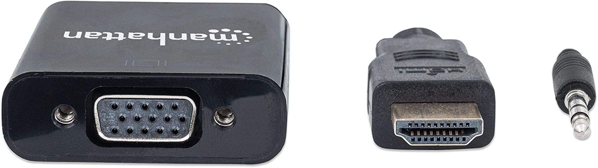 Manhattan HDMI to VGA Adapter Converter - Gold-Plated Male to Female, Optional USB Micro-B Power – Compatible for Computer, Desktop, Laptop, PC, Monitor, Projector, HDTV, More – Black, 151559