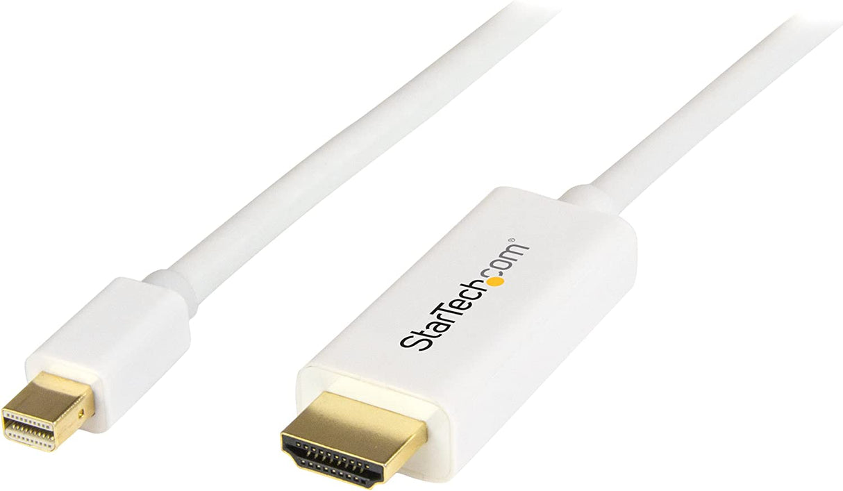 StarTech.com Mini DisplayPort to HDMI Converter Cable - 3 ft (1m) - mDP to HDMI Adapter with Built-in Cable - (M / M) Ultra HD 4K - White (MDP2HDMM1MW) 3 ft / 1 m White
