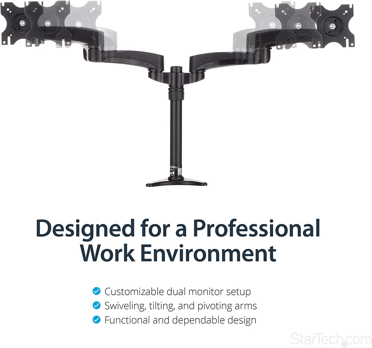 StarTech.com Desk Mount Dual Monitor Arm - Articulating - Supports Monitors 12'' to 24'' - Adjustable VESA Monitor Arm - Grommet or Desk Mount - Black (ARMDUAL) Desk Mount Articulating Arms