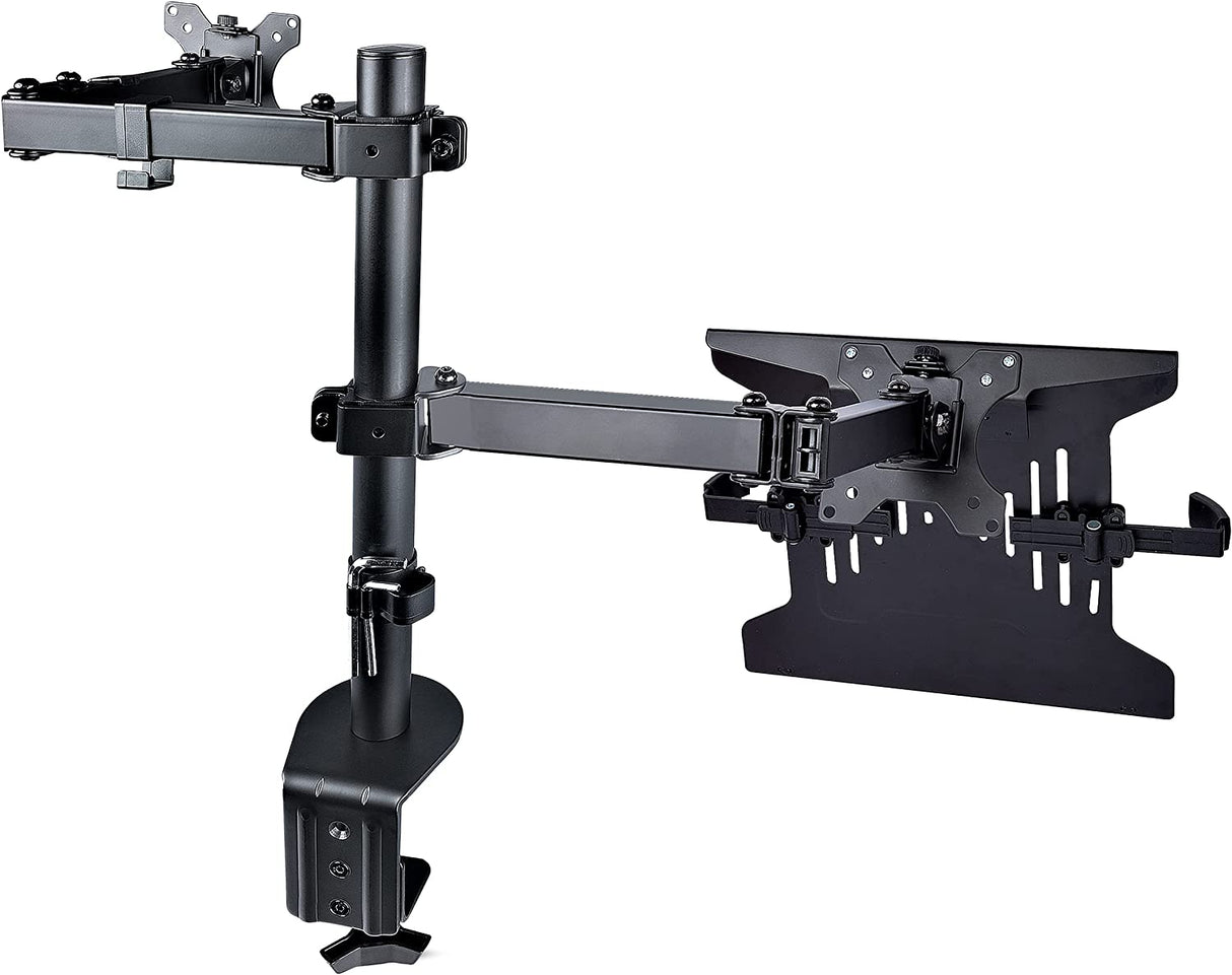 StarTech.com Monitor Arm with VESA Laptop Tray, For a Laptop (4.5kg/9.9lb) and a Single Display up to 32" (8kg/17.6lb), Black, Adjustable Laptop Arm Mount, C-clamp/Grommet Mount (A2-LAPTOP-DESK-MOUNT) Black Dual Joint Arm - Monitor & Laptop