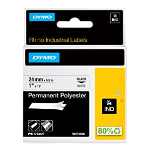 DYMO 1-Inch Permanent Polyester Label, Black Tape on White Tape (1734523), DYMO Authentic 1" (24MM)