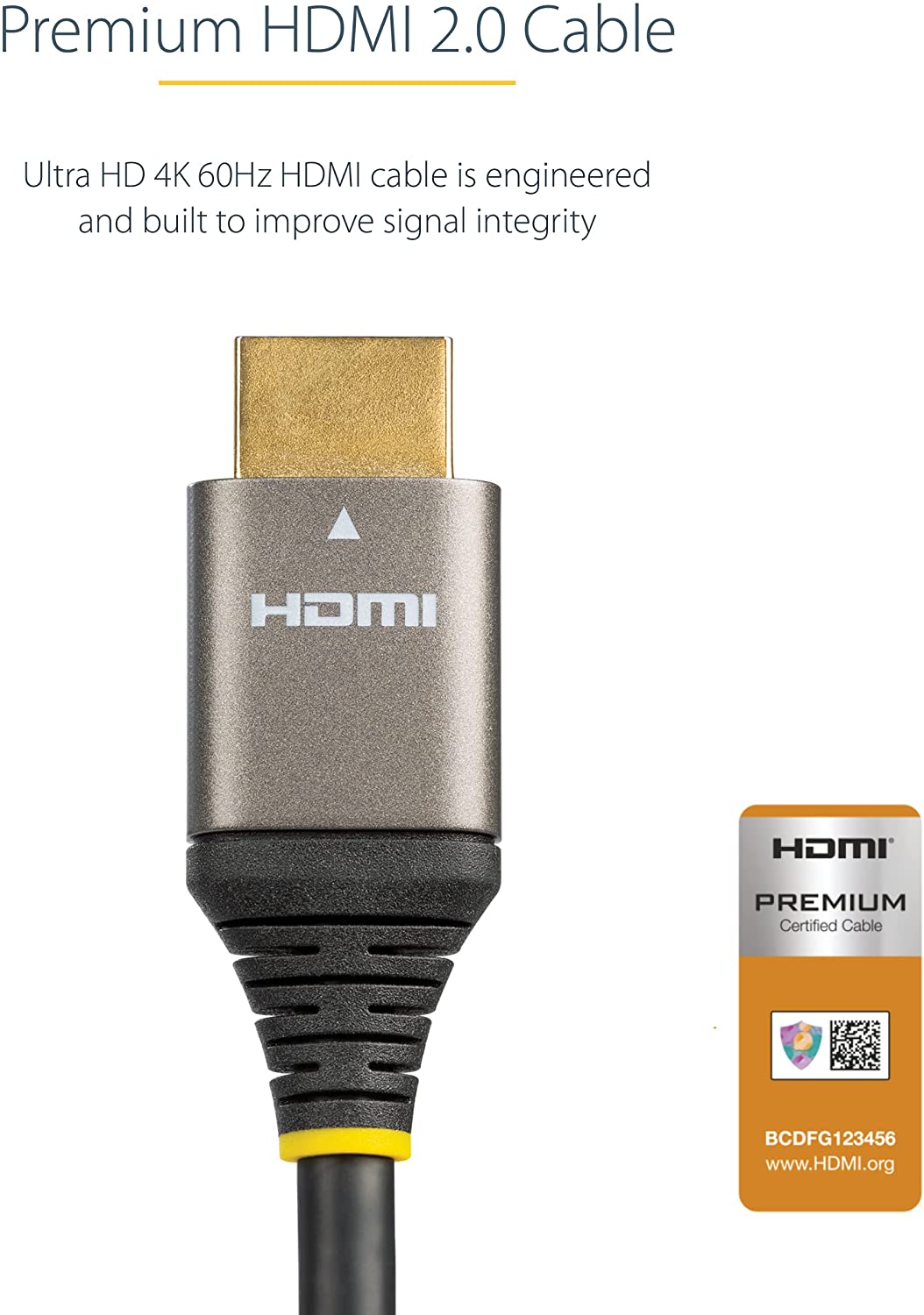 StarTech.com 3ft (1m) Premium Certified HDMI 2.0 Cable - High Speed Ultra HD 4K 60Hz HDMI Cable with Ethernet - HDR10, ARC - UHD HDMI Video Cord - for UHD Monitors, TVs, Displays - M/M (HDMMV1M) 3.3 ft / 1 m