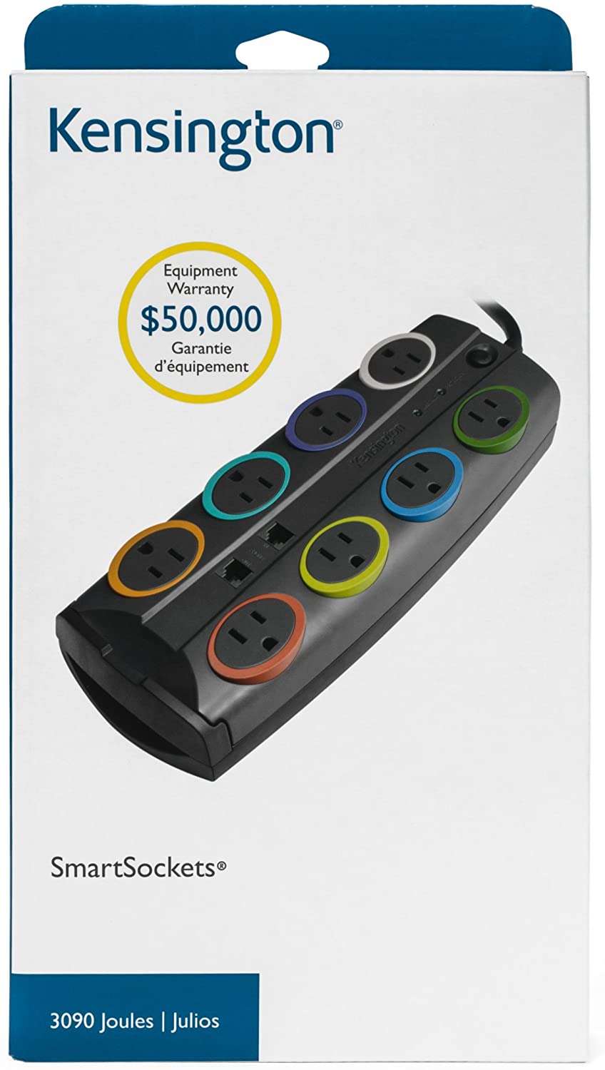Kensington SmartSockets 8-Outlet, 8-Foot Cord, & 3090 Joules Premium Surge Protector (K62691NA) Premium (3090 Joules)