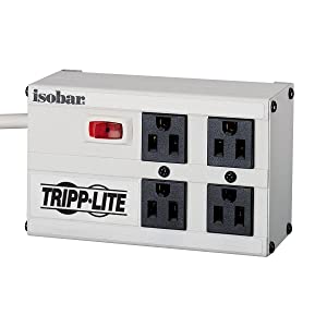 Tripp Lite Isobar 4 Outlet Surge Protector Power Strip, 6ft. Cord, Right Angle Plug, 3330 Joules, Metal, IBAR4-6D, Gray 4 Outlet Power Strip