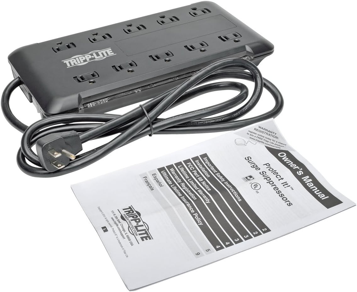 Tripp Lite 10-Outlet Surge Protector Power Strip 6ft Cord 2880 Joules Black $100K Insurance (TLP1006B) 10-Outlet Outlet