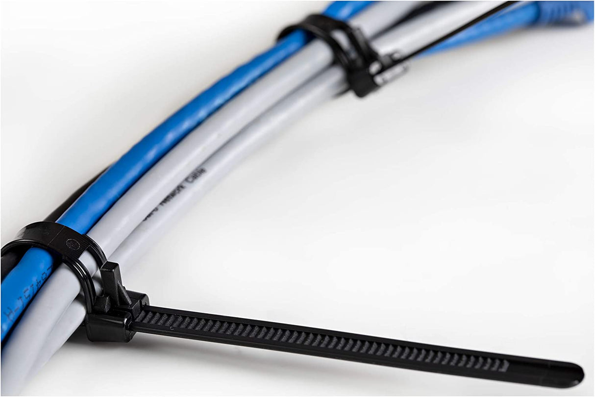 StarTech.com 10"(25cm) Reusable Cable Ties - 1/4"(7mm) wide, 2-1/2"(65mm) Bundle Dia. 50lb(22kg) Tensile Strength, Releasable Nylon Ties, Indoor/Outdoor, 94V-2/UL Listed, 100 Pack - Black(CBMZTRB10BK) Black 10 in | 50 lbs (22kg) Reusable 100