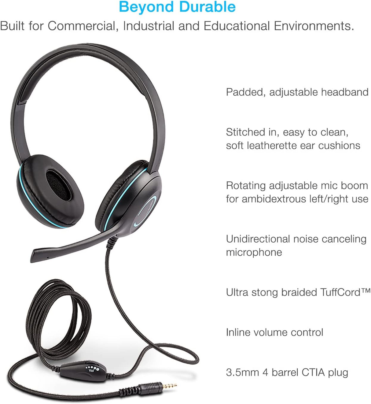 Cyber Acoustics 3.5mm Stereo Headset (AC-5002) with Headphones and Noise Canceling Microphone for PCs, Tablets, and Cell Phones in The Classroom or Home Unit