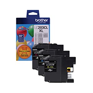 Brother Genuine High Yield Color Ink Cartridge, LC2033PKS, Replacement Color Ink Three Pack, Includes 1 Cartridge Each of Cyan, Magenta & Yellow, Page Yield Up To 550 Pages, Amazon Dash Replenishment Cartridge, LC203 Cyan-Magenta-Yellow Cartridge
