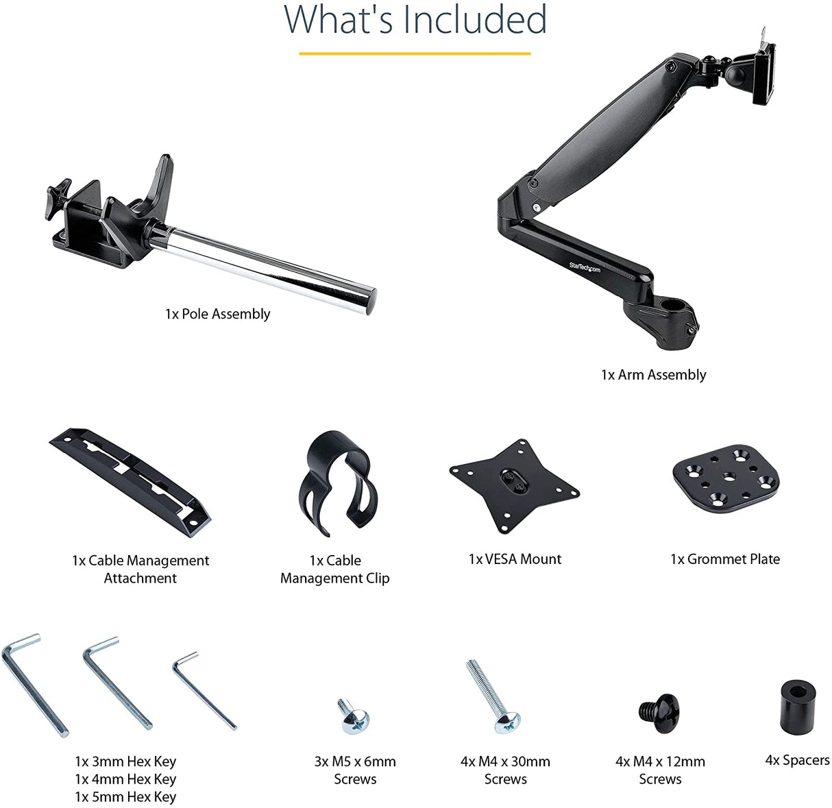 StarTech.com Desk Mount Monitor Arm for Single VESA Display up to 32" or 49" Ultrawide 8kg/17.6lb - Full Motion Articulating & Height Adjustable - C-Clamp, Grommet - Single Monitor Arm (ARMPIVOTE2)