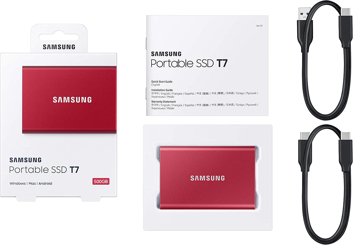 SAMSUNG T7 2TB, Portable SSD, Red, up to 1050MB/s, USB 3.2 Gen2, Gaming, Students & Professionals, External Solid State Drive (MU-PC2T0R/AM), Red Red 2 TB