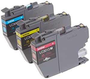 Brother Printer Genuine LC30133PKS 3-Pack High Yield Color Ink Cartridges, Page Yield Up to 400 Pages/Cartridge, Includes Cyan, Magenta and Yellow, LC3013 3 Color Ink