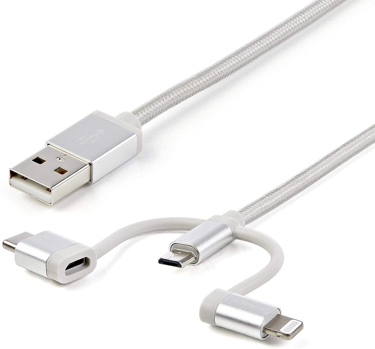 StarTech.com USB Multi Charging Cable - 3.3 ft / 1m - Lightning / USB-C / Micro-USB - Braided - MFi Certified - USB 2.0 - 3 in 1 Charging (LTCUB1MGR) Silver 3.3 ft. / 1 m