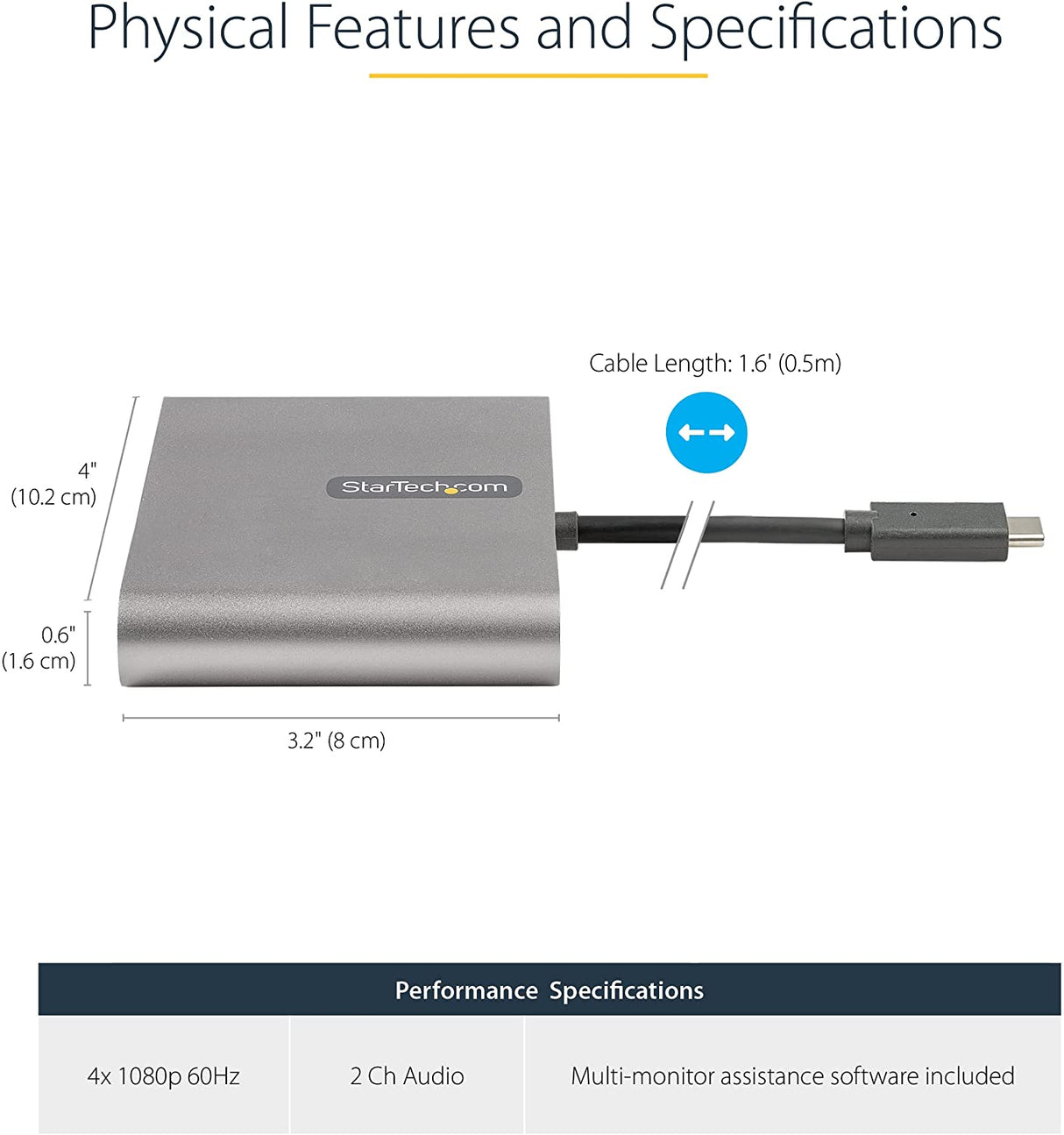 StarTech.com USB C to 4 HDMI Adapter - External Video & Graphics Card - USB Type-C to Quad HDMI Display Adapter Dongle - 1080p 60Hz - Multi Monitor Video Converter - Windows Only (USBC2HD4) 4x 1080p HDMI (NO 4K) | USB C