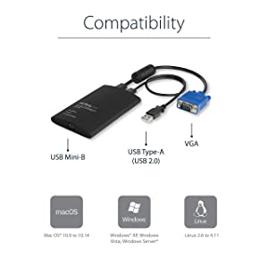 StarTech.com USB Crash Cart Adapter - File Transfer & Video - Portable Server Room Laptop to KVM Console Crash Cart (NOTECONS02) USB 2.0 | File Transfer Adapter
