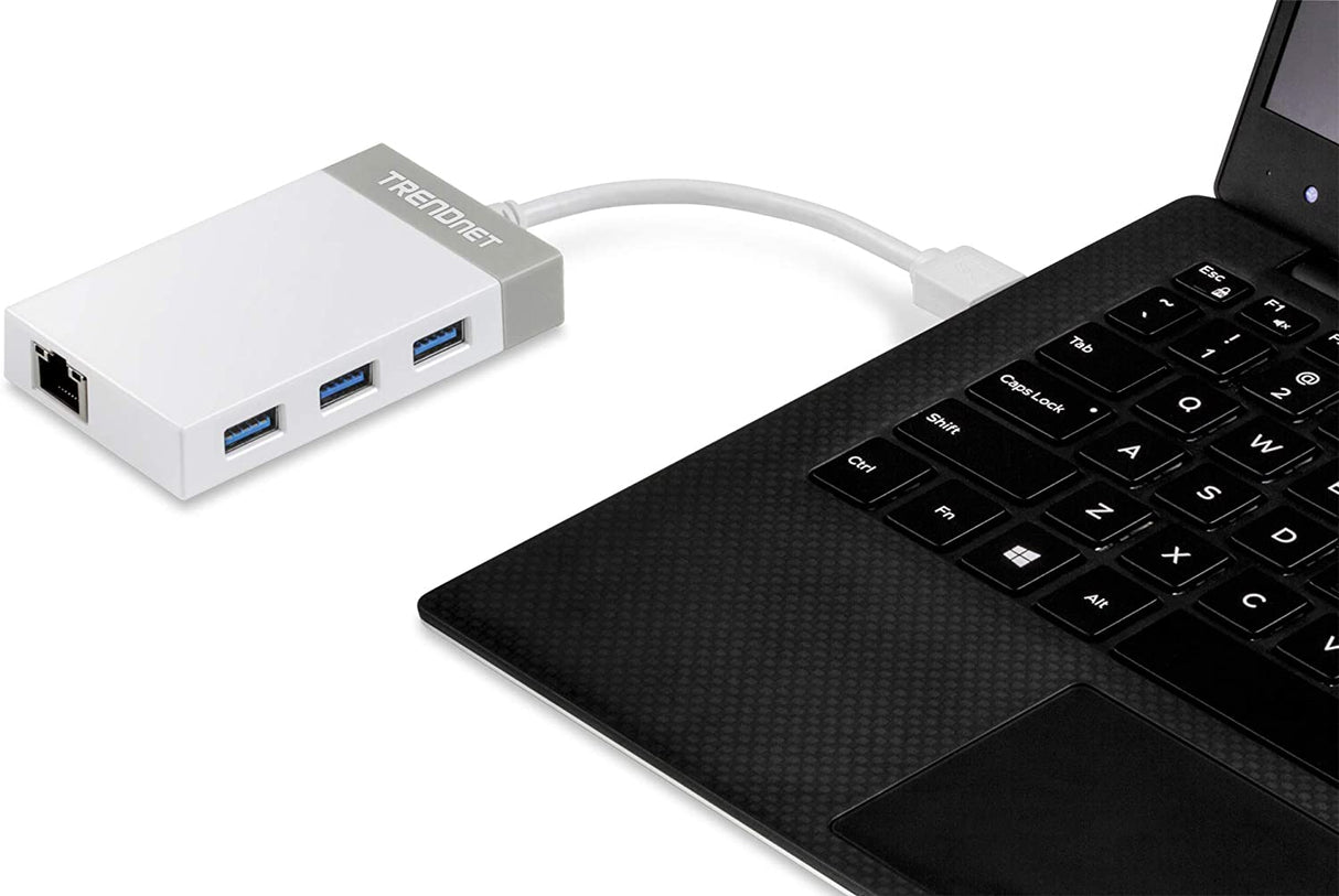 TRENDnet 3-Port Hub with 10/100/1000 Mbps Gigabit Ethernet Adapter (3 USB 3.0 Ports, A RJ45 Gigabit Ethernet Port), Support XP, Vista, Windows 7, 8, 1, 10, Mac OS 10.6-10.9, TU3-ETGH3 , red