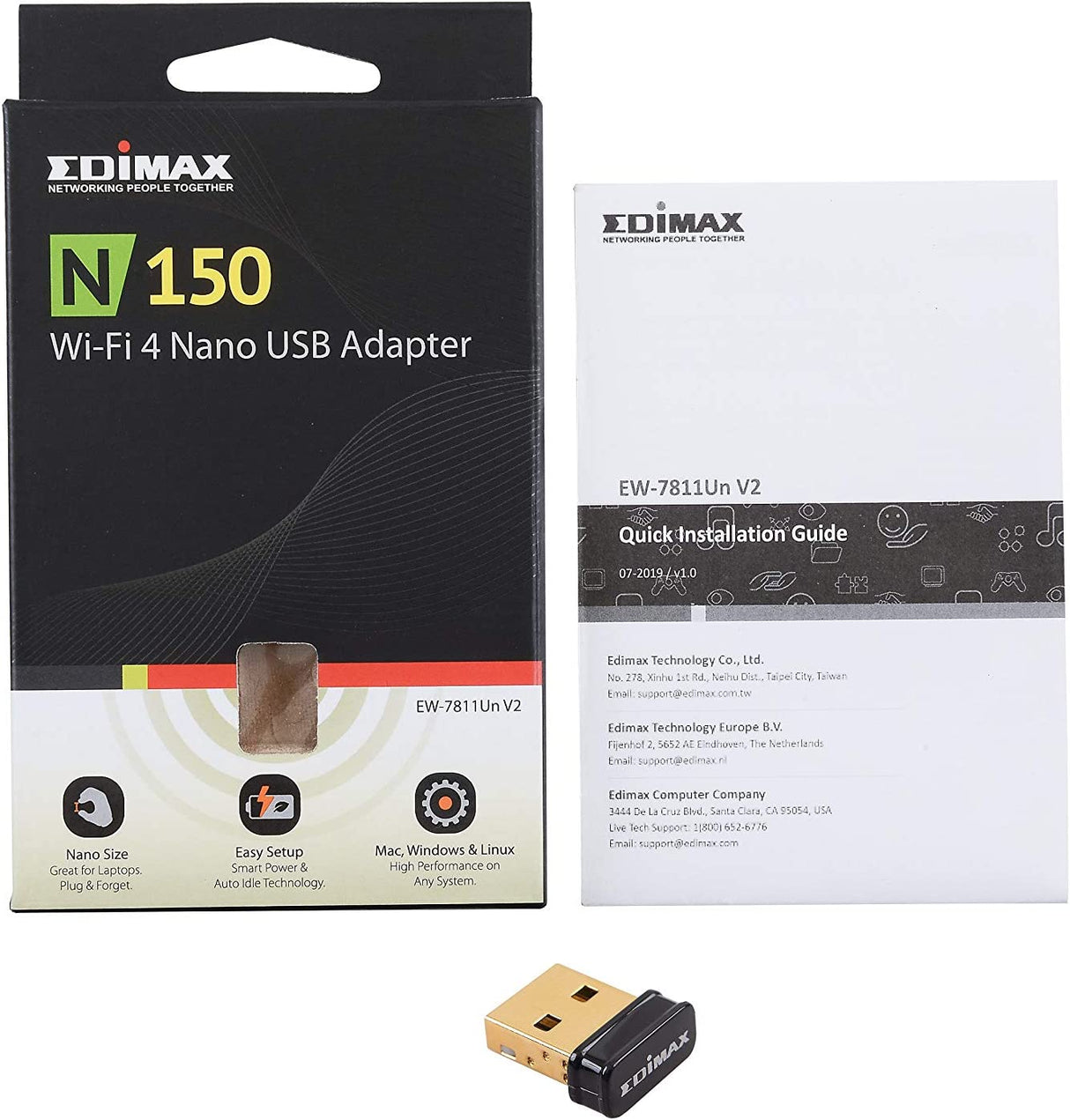 Edimax Wi-Fi 4 802.11n Adapter for PC *New Version* Wireless N150 Nano USB Adapter Dongle,150Mbps, Smallest Wi-Fi 4 Dongle, Win 11 Plug-n-Play, Mac OS, Linux, EW-7811Un V2, Black