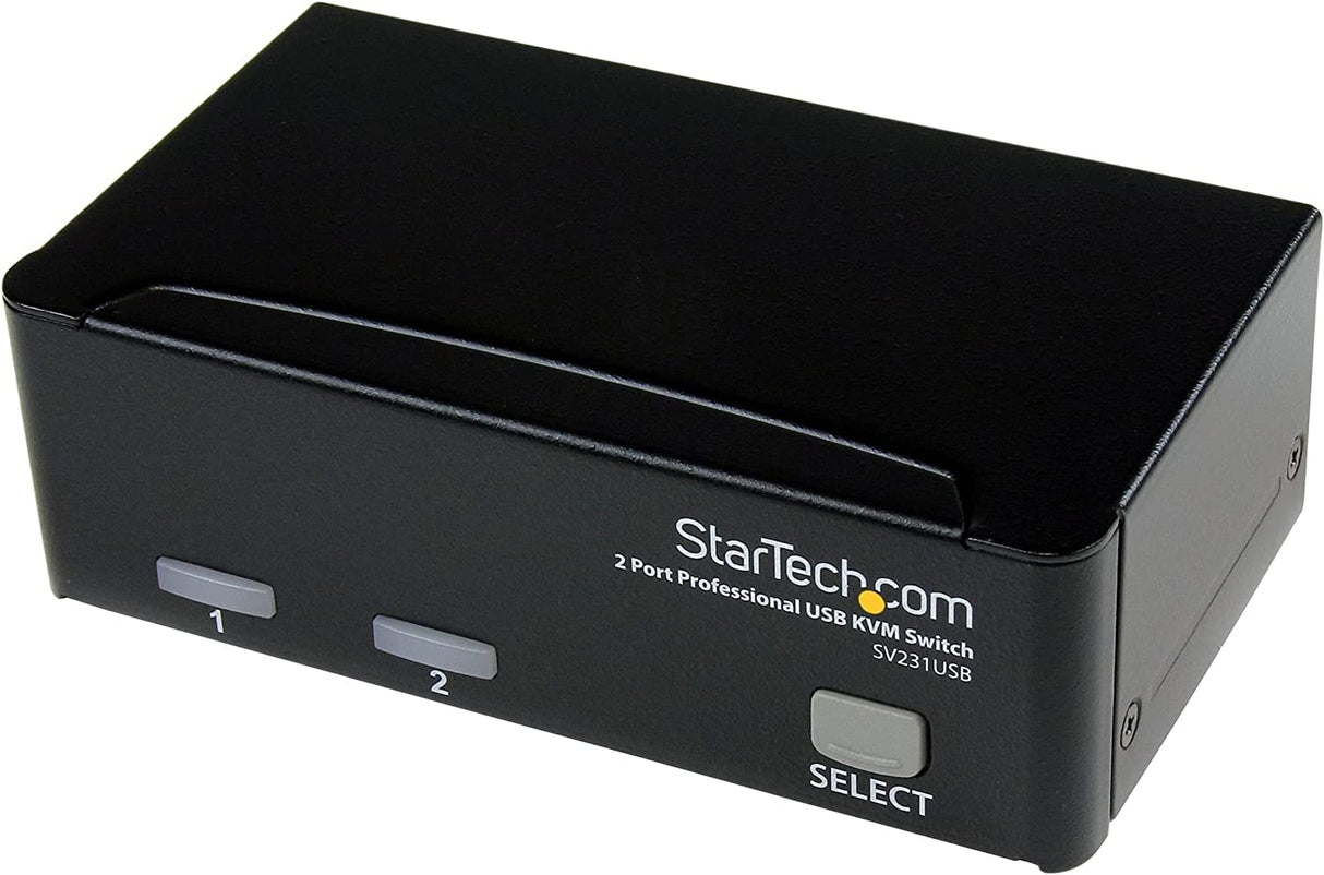 StarTech.com 2 Port VGA USB KVM Switch - VGA KVM Switch - 1920x1440 - USB 2.0 - KVM Video Switch (SV231USB),Black USB | Cables Included