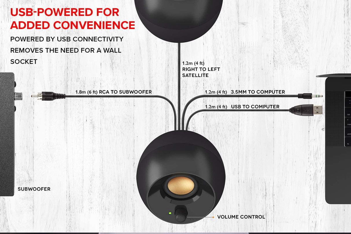 Creative Pebble Plus 2.1 USB-Powered Desktop Speakers with Powerful Down-Firing Subwoofer and Far-Field Drivers, Up to 8W RMS Total Power for Computer PCs and Laptops (Black) 2.1 USB-A Speaker with Subwoofer